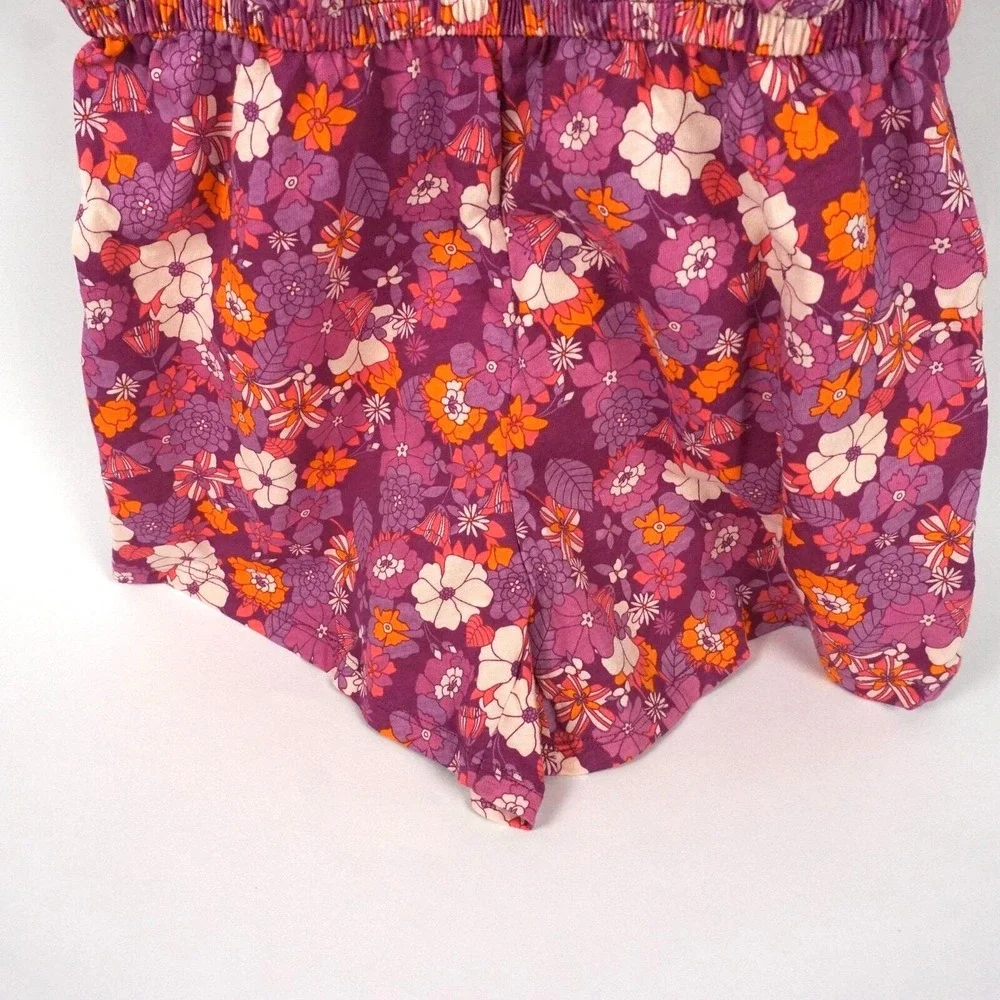Gap Kids Floral Romper Kids XL 12 Purple Orange Smocked Tie‎ Strap NWT